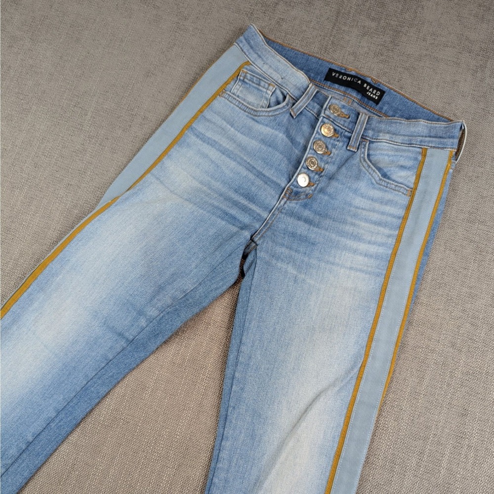 Veronica Beard Jeans Women 24 Side Stripe Button Fly Flare Denim Pants Amsterdam